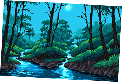 5个精美的静态像素魔法森林河流背景图片素材