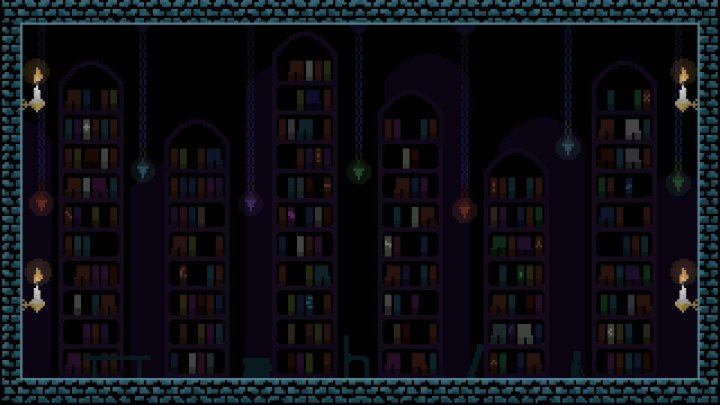 精美的视差效果像素闹鬼图书馆背景图片素材