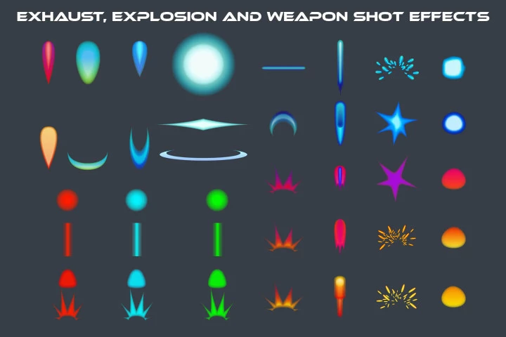 完整的矢量科幻2D太空射击游戏套件素材