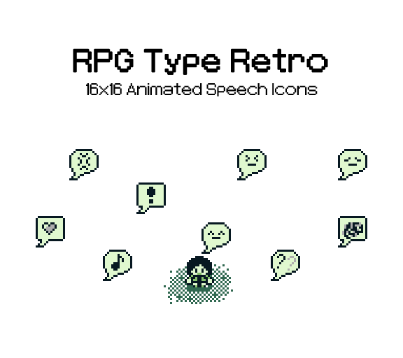 16*16的复古像素RPG游戏动画对话泡泡表情图标素材