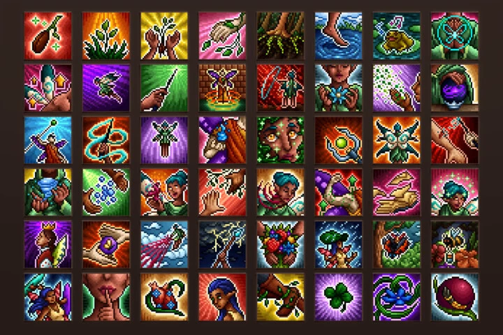 50个32*32的奇幻像素RPG游戏仙女技能图标素材