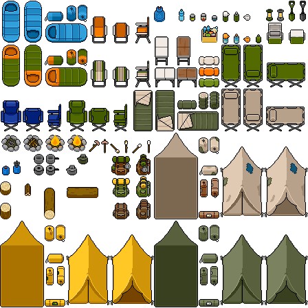 32*32自上而下的像素露营家具套装素材