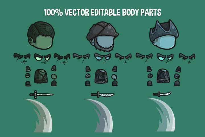 3个Q版卡通矢量2D幽灵海盗角色动画素材