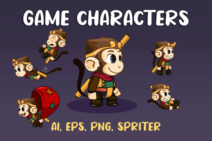 一个矢量的卡通2D猴子角色动画素材