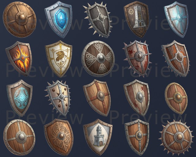 20个512*512的奇幻2D盾牌图标素材