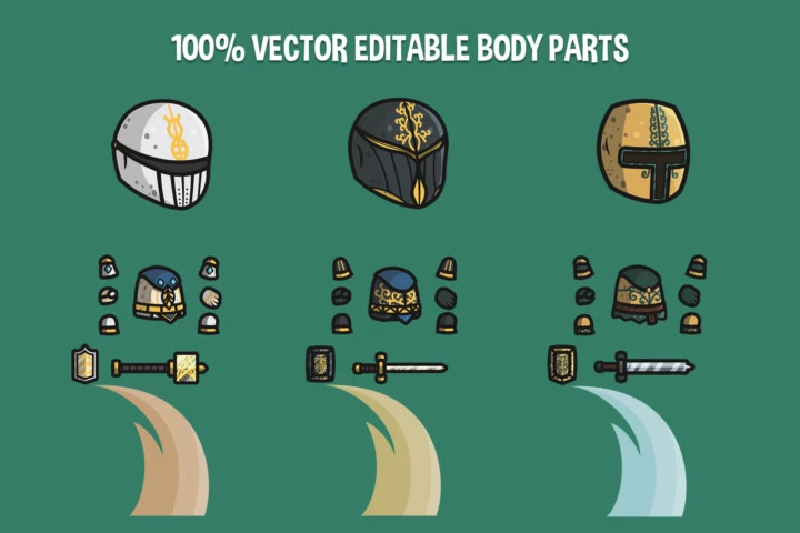 3个矢量卡通大头2D游戏圣骑士职业角色动画素材