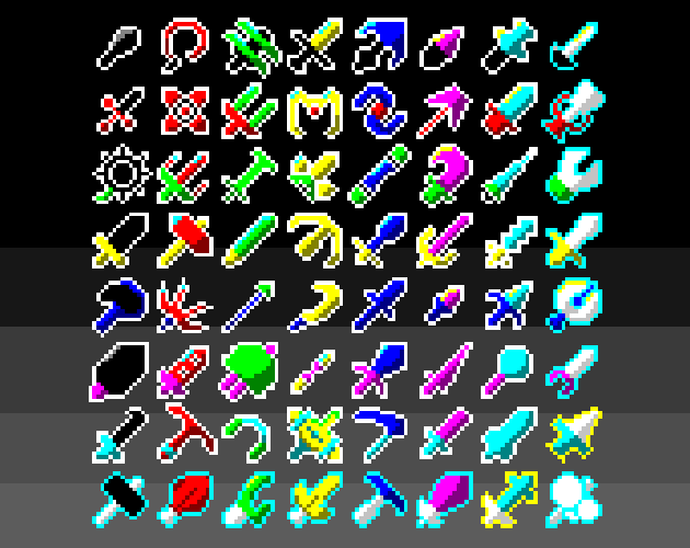 复古8bit的win16色彩风格像素RPG游戏剑、药水及更多图标资源素材