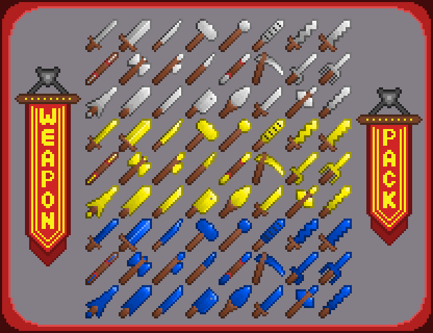 三种材质的中世纪像素武器套装素材