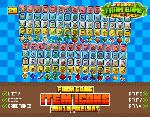 1300+的16*16像素农场游戏物品图标素材