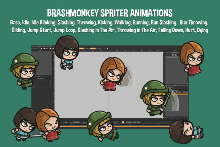 3个矢量卡通Q版2D城镇女居民角色动画素材