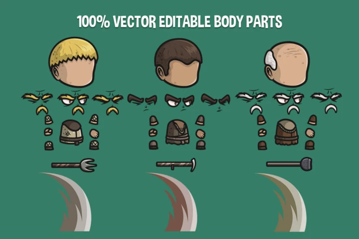 3个矢量卡通大头2D村民角色动画素材