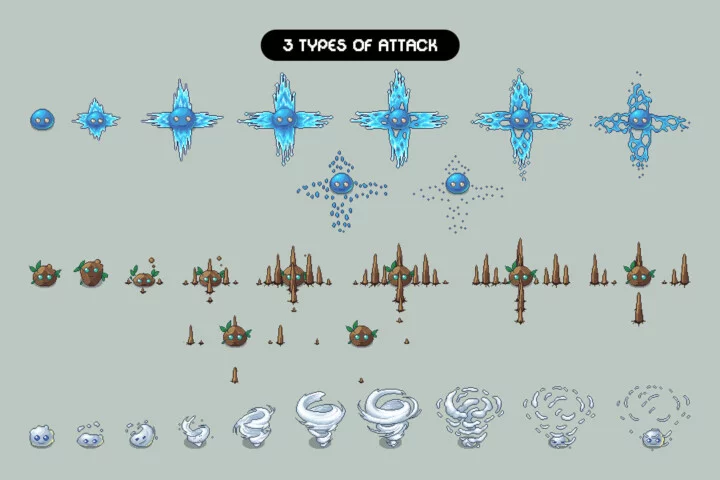 3个自上而下的像素Roguelike游戏史莱姆BOSS动画素材