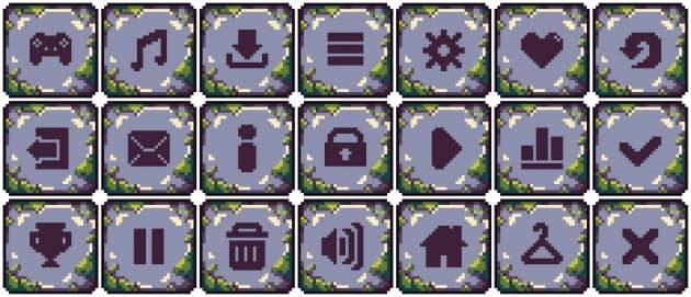 21个免费的像素奇幻UI按钮图标素材