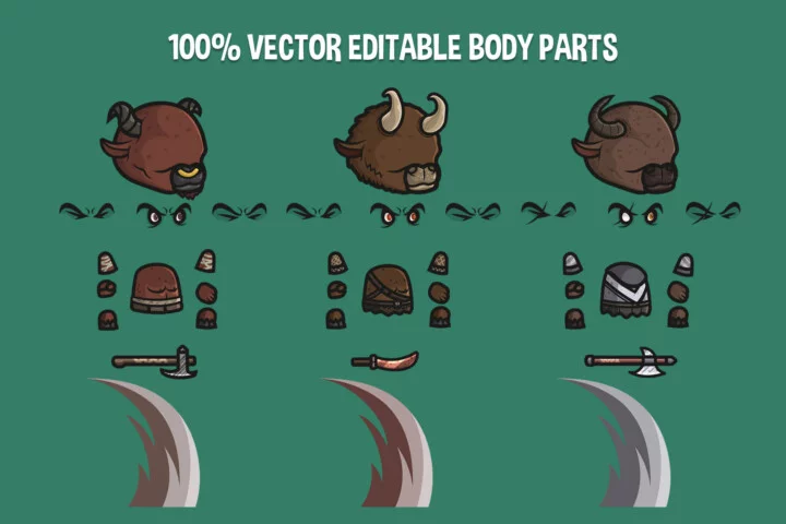 3个Q版卡通矢量2D牛头人怪物动画素材