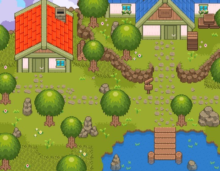 2个季节的像素农场游戏房屋图块集素材