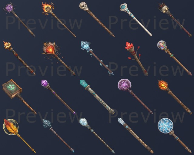 20个奇幻的512*512奇幻武器魔杖和法杖图标素材