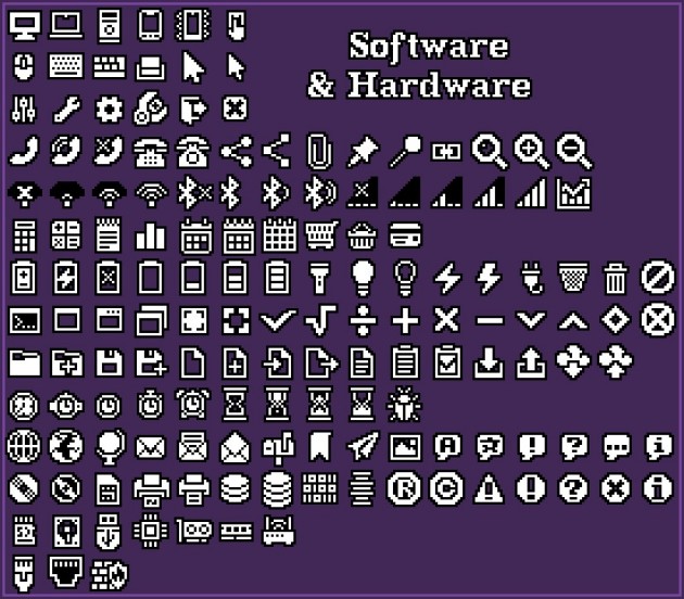 1300个手工制作16*16的1bit像素图标素材