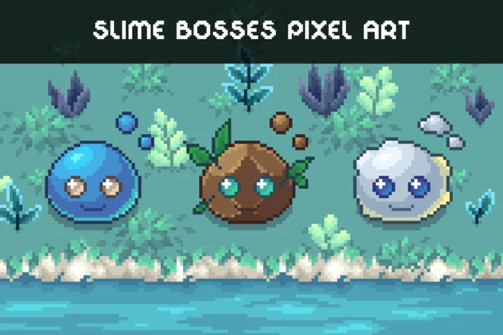 3个自上而下的像素Roguelike游戏史莱姆BOSS动画素材