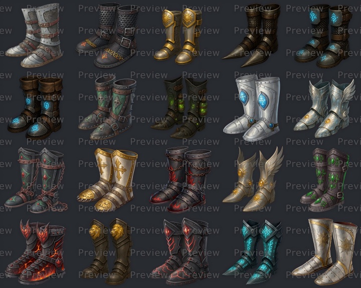 20个512*512手绘高清2D奇幻风格靴子图标素材
