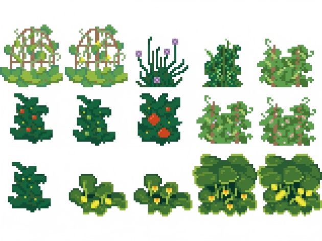 一组免费的像素花园植物蔬菜素材