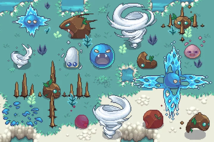 3个自上而下的像素Roguelike游戏史莱姆BOSS动画素材