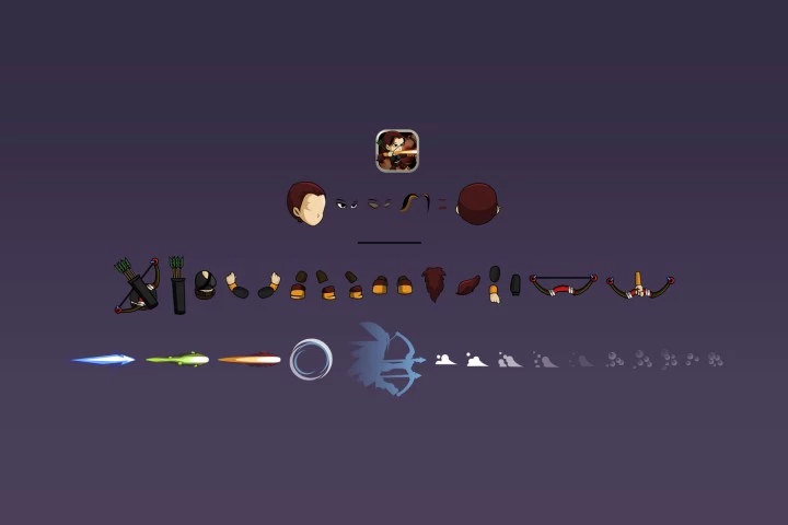 精美的矢量2D女性弓箭手英雄动画素材