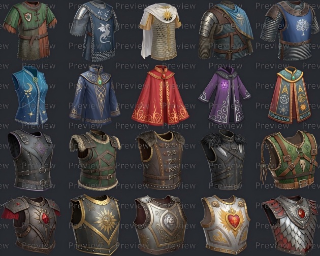 20个512*512的高清2D奇幻胸部护甲图标素材