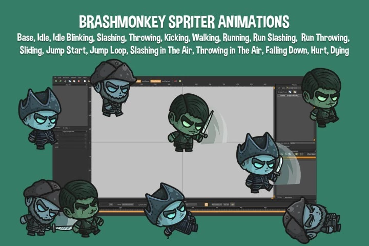 3个Q版卡通矢量2D幽灵海盗角色动画素材