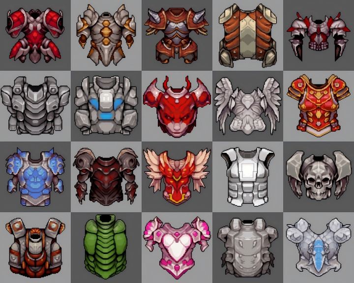 20个AI辅助生成的像素胸部护甲图标素材3