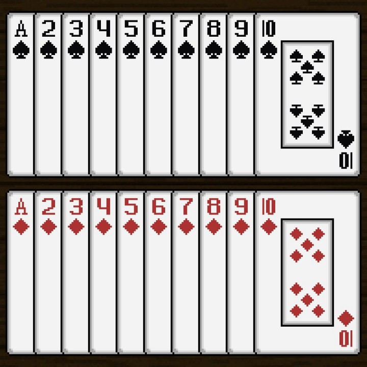 一副完整的复古像素扑克纸牌素材