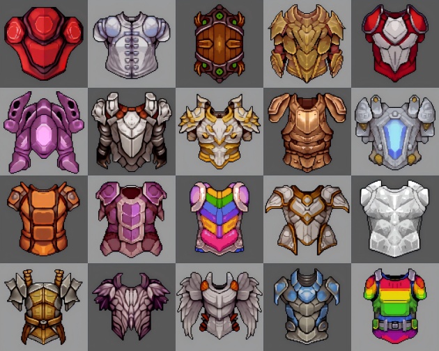 20个AI辅助生成的像素胸部护甲图标素材