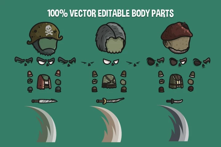 3个Q版卡通矢量2D僵尸海盗角色动画素材