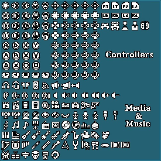 1300个手工制作16*16的1bit像素图标素材