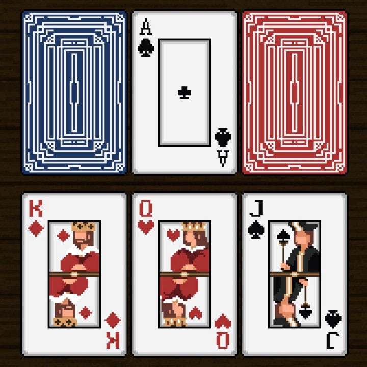 一副完整的复古像素扑克纸牌素材