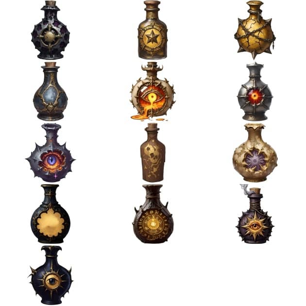 13个AI辅助生成的免费远古奇幻药水图标素材