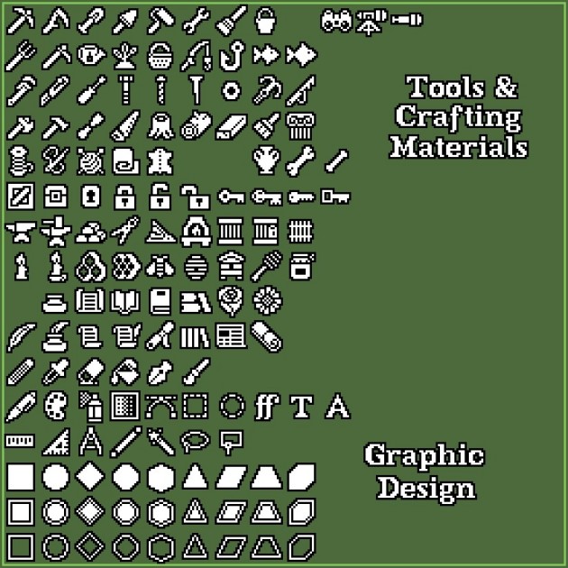 1300个手工制作16*16的1bit像素图标素材