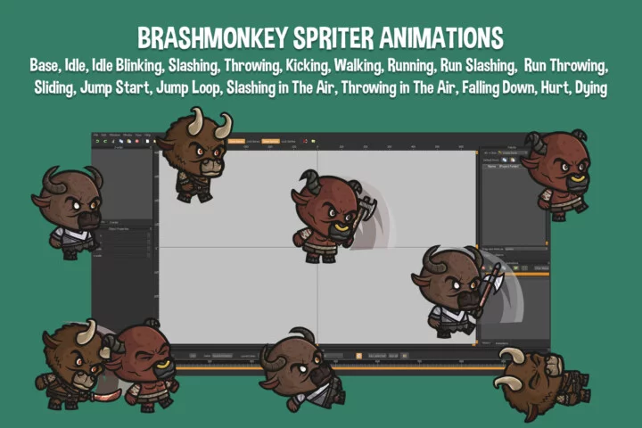 3个Q版卡通矢量2D牛头人怪物动画素材