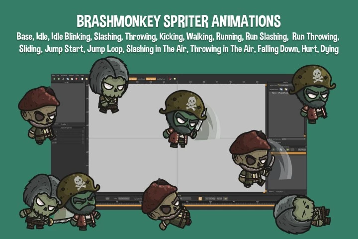 3个Q版卡通矢量2D僵尸海盗角色动画素材