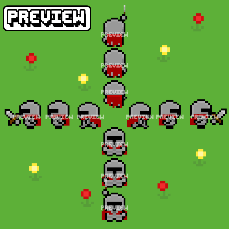 16*16的简单自上而下迷你奇幻像素骑士角色动画素材