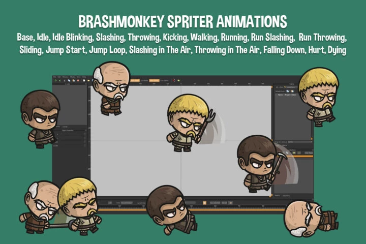 3个矢量卡通大头2D村民角色动画素材