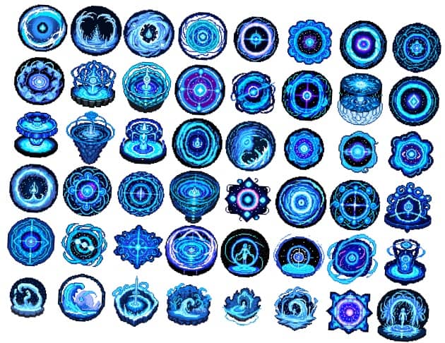 48个64*64的像素水元素魔法技能符号图标素材