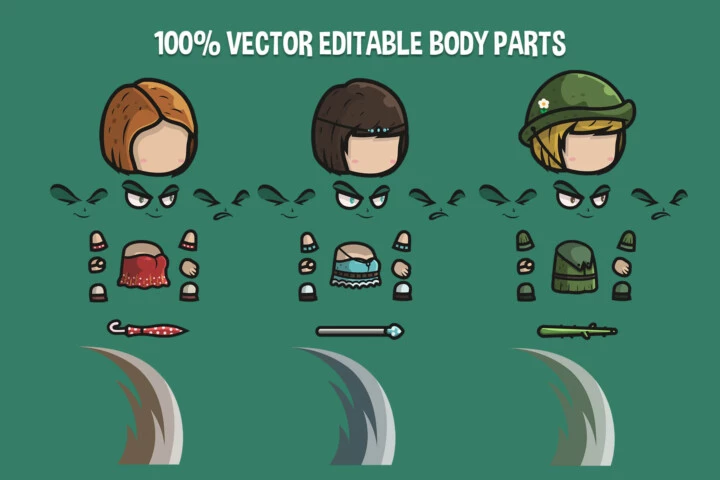 3个矢量卡通Q版2D城镇女居民角色动画素材