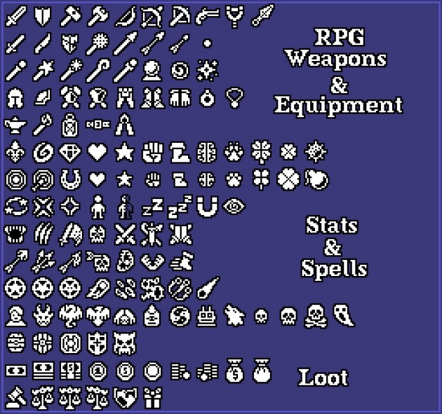 1300个手工制作16*16的1bit像素图标素材