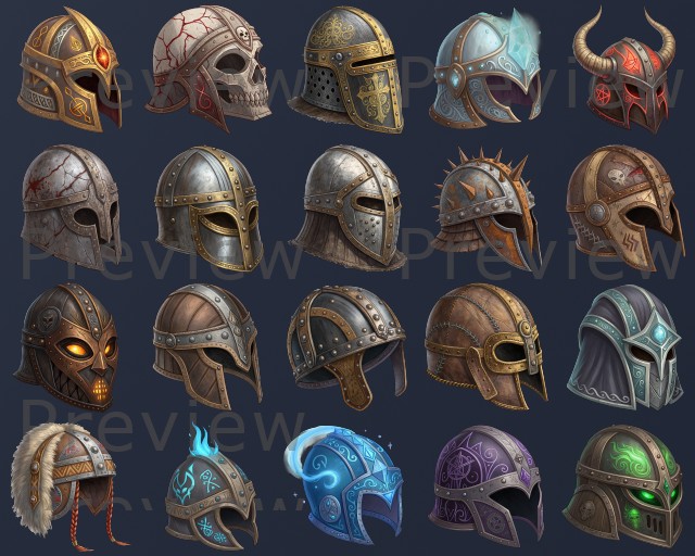 20个奇幻的512*512奇幻护甲头盔图标素材