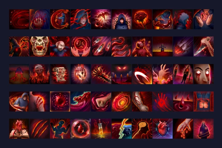 50个高分辨率2D血法师职业技能图标素材