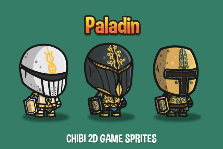 3个矢量卡通大头2D游戏圣骑士职业角色动画素材