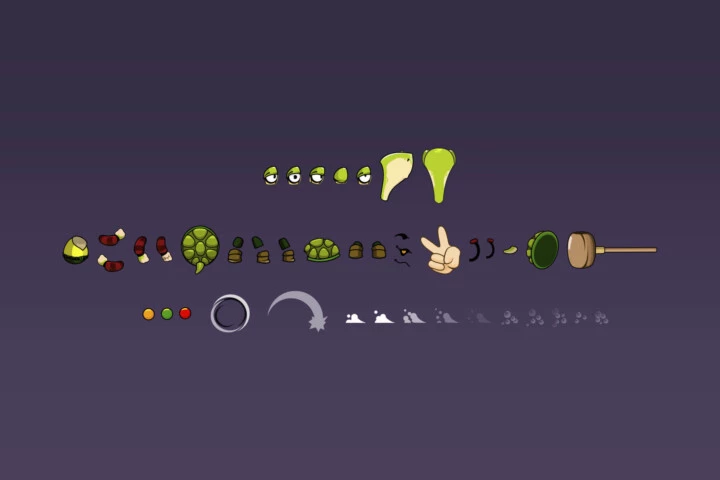 可爱的卡通2D游戏乌龟人角色动画素材