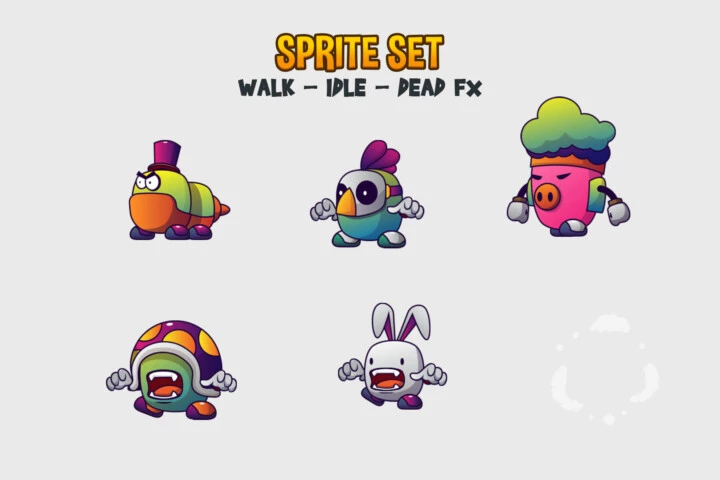 5个可爱的矢量卡通2D怪物敌人动画素材V13