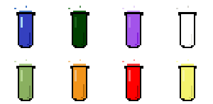 8种颜色的32*32像素炼金术动画沸腾试管素材