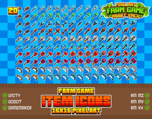 1300+的16*16像素农场游戏物品图标素材